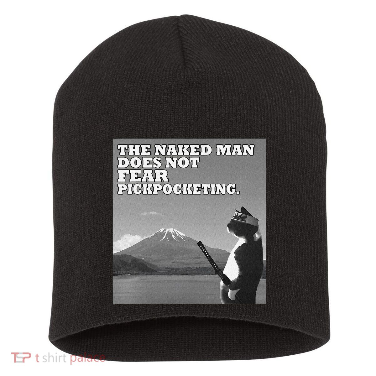 The Naked Man Does Not Fear Pickpocketing Samurai Cat Meme Short Acrylic Beanie