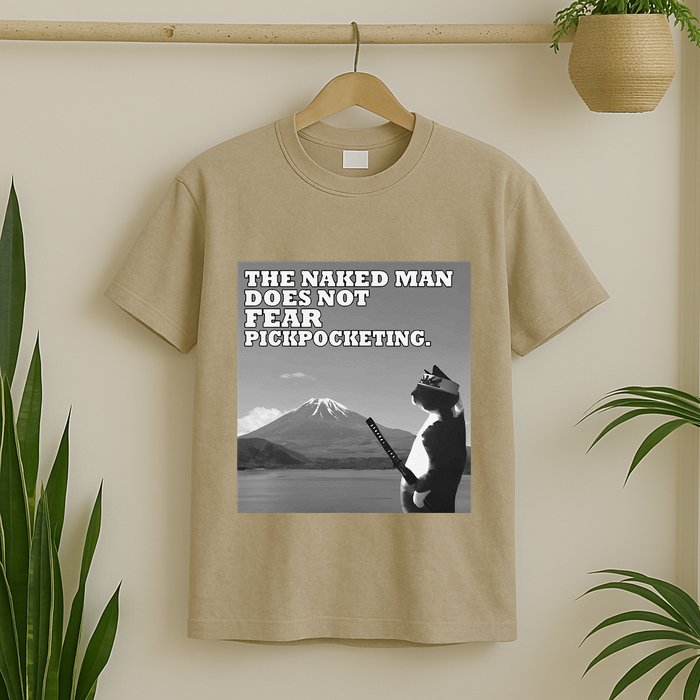The Naked Man Does Not Fear Pickpocketing Samurai Cat Meme T-Shirt