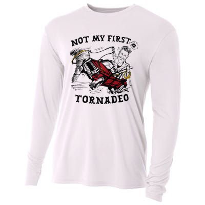 Twisters Not My First Tornadeo Funny Tornado Chaser Cow Raglan Cooling Performance Long Sleeve Crew