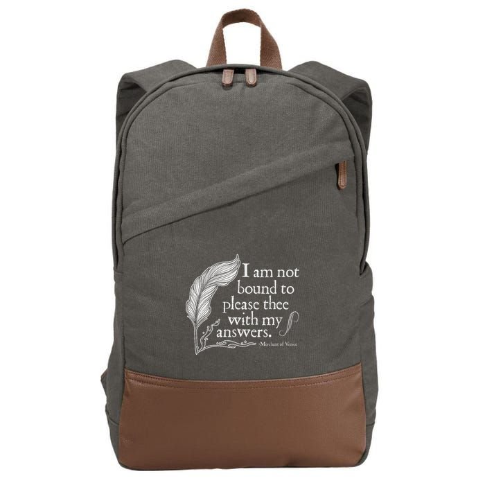Theatre Nerd Not Bound To Please Thee Gift Shakespeare Cotton Canvas Backpack