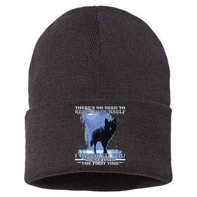 There's No Need To Repeat Yourself I Ignored Funny Wolf Sustainable Knit Beanie