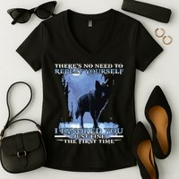There's No Need To Repeat Yourself I Ignored Funny Wolf Women's V-Neck T-Shirt