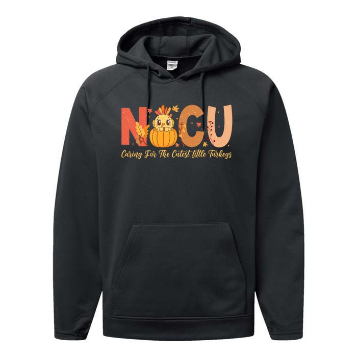 Thanksgiving Nicu Nurse Caring For The Cutest Little Turkey Performance Fleece Hoodie