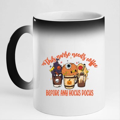 This Nurse Needs Coffee Funny Halloween Graphic Plus Size 11oz Black Color Changing Mug