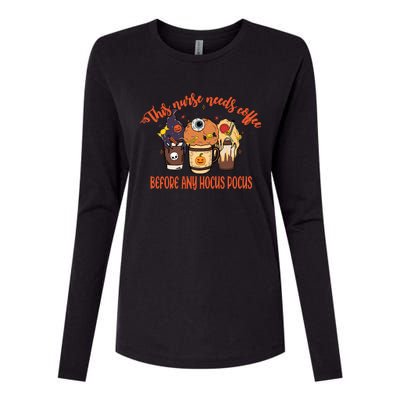 This Nurse Needs Coffee Funny Halloween Graphic Plus Size Womens Cotton Relaxed Long Sleeve T-Shirt