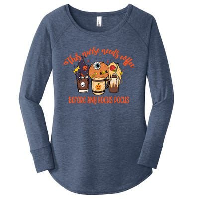 This Nurse Needs Coffee Funny Halloween Graphic Plus Size Women's Perfect Tri Tunic Long Sleeve Shirt