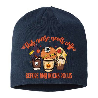 This Nurse Needs Coffee Funny Halloween Graphic Plus Size Sustainable Beanie