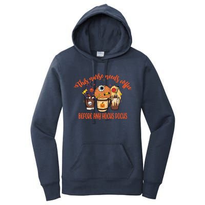 This Nurse Needs Coffee Funny Halloween Graphic Plus Size Women's Pullover Hoodie