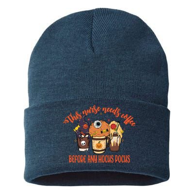 This Nurse Needs Coffee Funny Halloween Graphic Plus Size Sustainable Knit Beanie