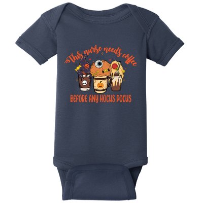 This Nurse Needs Coffee Funny Halloween Graphic Plus Size Baby Bodysuit