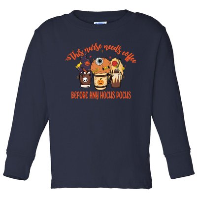 This Nurse Needs Coffee Funny Halloween Graphic Plus Size Toddler Long Sleeve Shirt