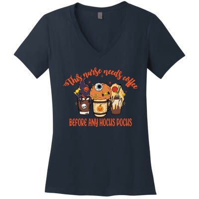 This Nurse Needs Coffee Funny Halloween Graphic Plus Size Women's V-Neck T-Shirt