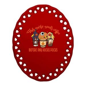 This Nurse Needs Coffee Funny Halloween Graphic Plus Size Ceramic Oval Ornament