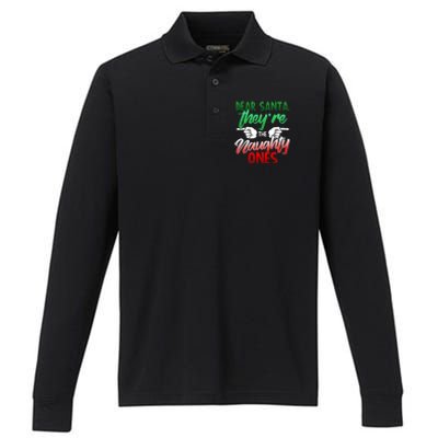 The Naughty Ones Funny Christmas Dear Santa Cute Gift Performance Long Sleeve Polo