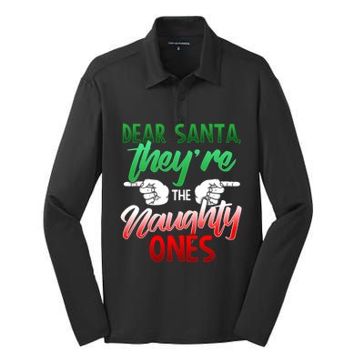 The Naughty Ones Funny Christmas Dear Santa Cute Gift Silk Touch Performance Long Sleeve Polo