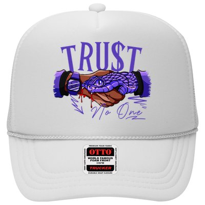 Trust No One Black Field Purple 12s Matching Trucker Hat