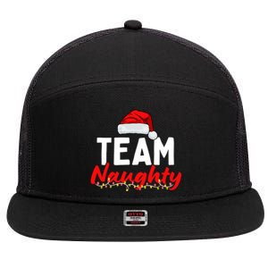 Team Naughty Or Nice Matching Christmas Santa Hat Pajama Gift 7 Panel Mesh Trucker Snapback Hat