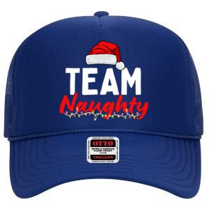 Team Naughty Or Nice Matching Christmas Santa Hat Pajama Gift High Crown Mesh Back Trucker Hat