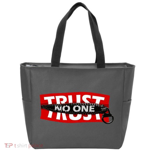 Trust No One Graphic Zip Tote Bag