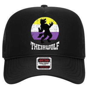 Theirwolf Nonbinary Pride Non Binary Enby NB Flag LGBTQ High Crown Mesh Back Trucker Hat