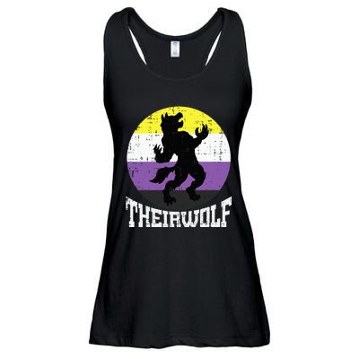 Theirwolf Nonbinary Pride Non Binary Enby NB Flag LGBTQ Ladies Essential Flowy Tank