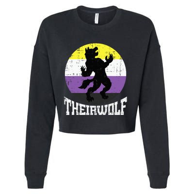 Theirwolf Nonbinary Pride Non Binary Enby NB Flag LGBTQ Cropped Pullover Crew