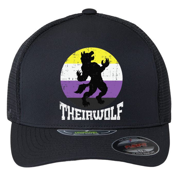 Theirwolf Nonbinary Pride Non Binary Enby NB Flag LGBTQ Flexfit Unipanel Trucker Cap