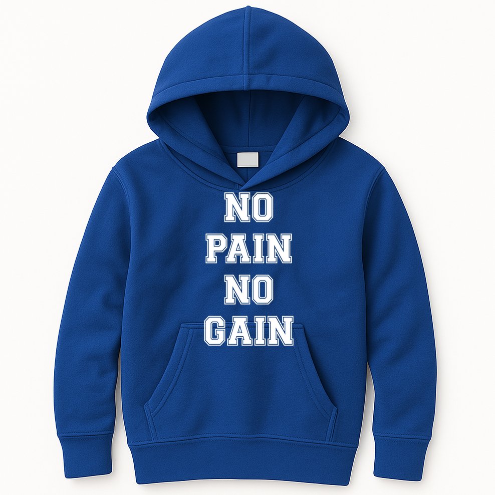 Trendy No Pain No Gain Bold Outline Gift Kids Hoodie