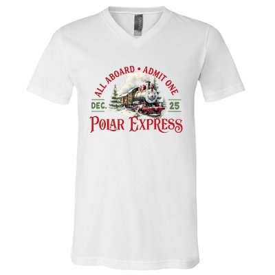 Train North Pole P.O.L.A.R E.X.P.R.E.S.S All Abroad Christmas V-Neck T-Shirt