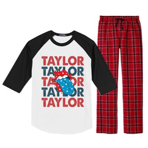 Taylor Name Personalized American 4th Of July Patriotic Raglan Sleeve Pajama Set