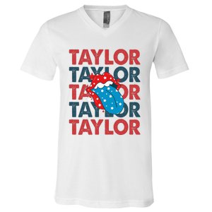 Taylor Name Personalized American 4th Of July Patriotic V-Neck T-Shirt