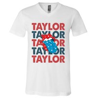 Taylor Name Personalized American 4th Of July Patriotic V-Neck T-Shirt