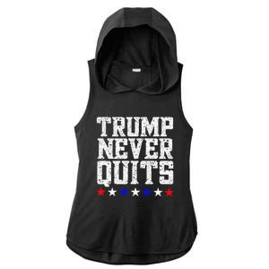 Trump Never Quits Ladies PosiCharge Tri-Blend Wicking Draft Hoodie Tank