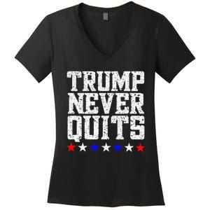 Trump Never Quits Women's V-Neck T-Shirt