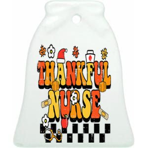 Thankful Nurse Retro Thanksgiving Scrub Top Fall RN Ceramic Bell Ornament