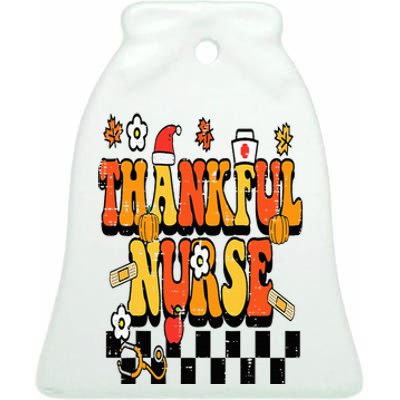 Thankful Nurse Retro Thanksgiving Scrub Top Fall RN Ceramic Bell Ornament