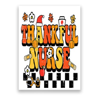 Thankful Nurse Retro Thanksgiving Scrub Top Fall RN Poster