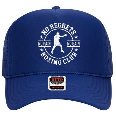 Trendy No Regrets Boxing Club No Pain No Gain Gym Meaningful Gift High Crown Mesh Back Trucker Hat