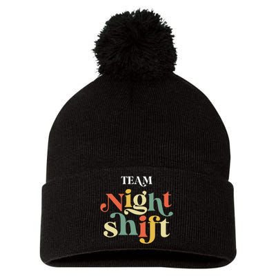 TEAM Night Shift Nurse ICU Nurse Team Critical Care Trauma Pom Pom 12in Knit Beanie