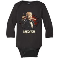 Trump Never Surrender Give Up Graphic Baby Long Sleeve Bodysuit