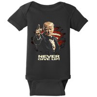 Trump Never Surrender Give Up Graphic Baby Bodysuit