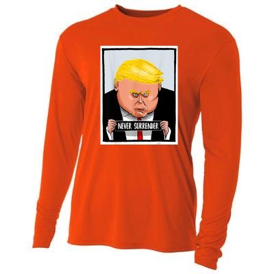 Trump Never Surrender Donald Trump Mugshot 2024 Cooling Performance Long Sleeve Crew