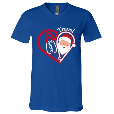 Travel Nurse Stethoscope Heart Santa Claus Christmas Nursing Gift V-Neck T-Shirt