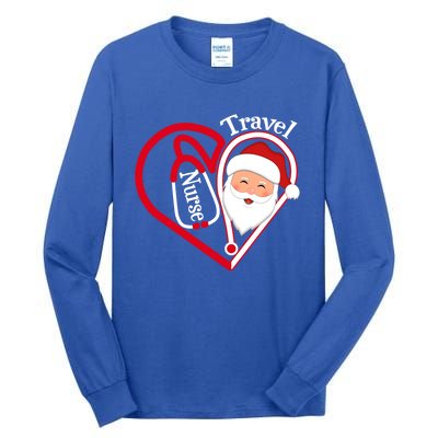 Travel Nurse Stethoscope Heart Santa Claus Christmas Nursing Gift Tall Long Sleeve T-Shirt