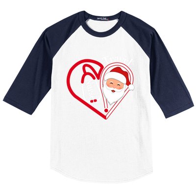 Travel Nurse Stethoscope Heart Santa Claus Christmas Nursing Gift Baseball Sleeve Shirt