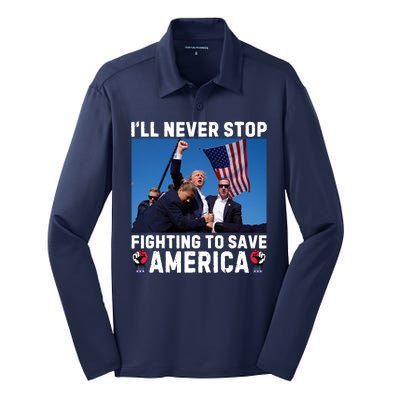 Trump Never Stop Fighting To Save America Shot Assassination Attempt 2024 Silk Touch Performance Long Sleeve Polo