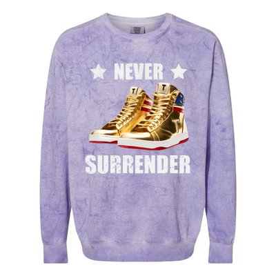 Trump Never Surrender Gold Sneakers Pro Trump 2024 Colorblast Crewneck Sweatshirt