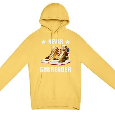 Trump Never Surrender Gold Sneakers Pro Trump 2024 Premium Pullover Hoodie