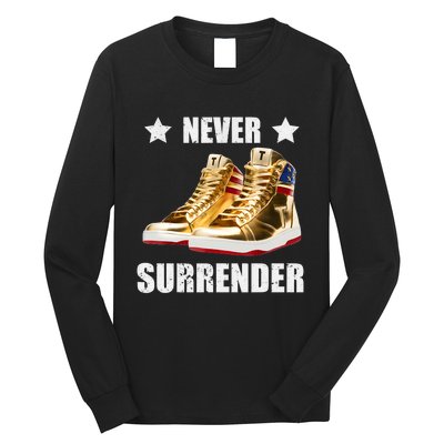 Trump Never Surrender Gold Sneakers Pro Trump 2024 Long Sleeve Shirt