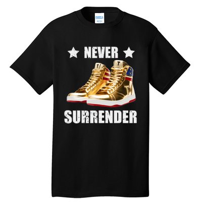 Trump Never Surrender Gold Sneakers Pro Trump 2024 Tall T-Shirt